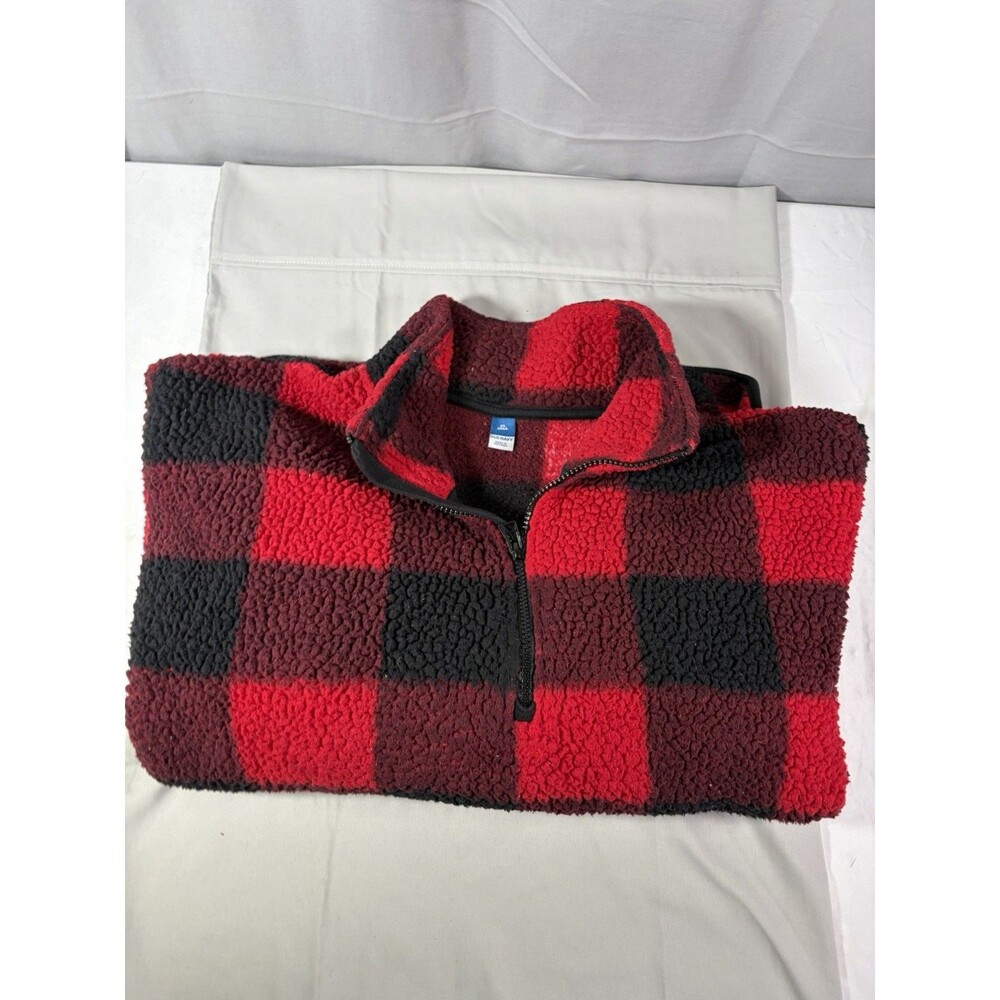Old Navy women’s 1/4” plaid fleece jacket size XL tall red black